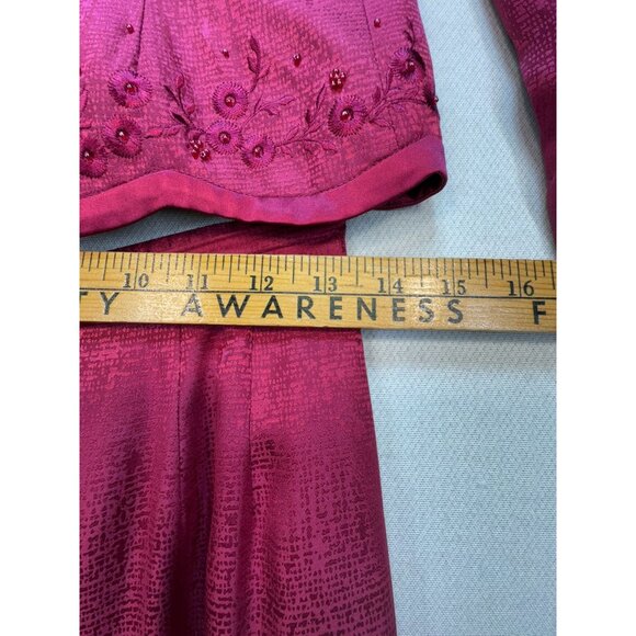 Papell Petites 2-Piece Silk Skirt Suit Set Size 6P Fuchsia - Picture 13 of 16